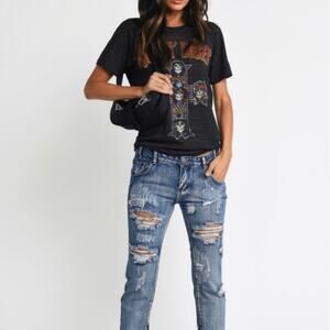 Tobi Super Distressed Destroyed Shredded Ankle Zip Boyfriend Jeans Size 25